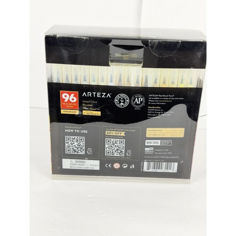Arteza 96 Real Brush Pens Premium Blendable Water-Based Ink Set w/ Brush Pen